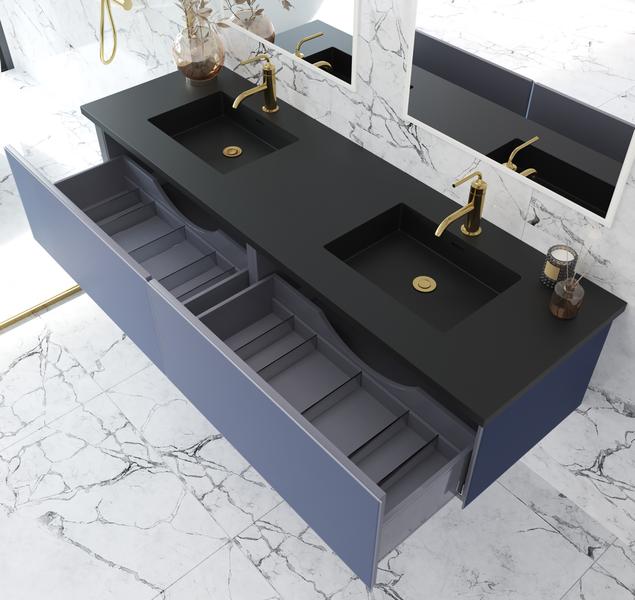 Laviva Vitri 72" Nautical Blue Double Sink Bathroom Vanity with VIVA Stone Matte Black Solid Surface Countertop 313VTR-72DNB-MB