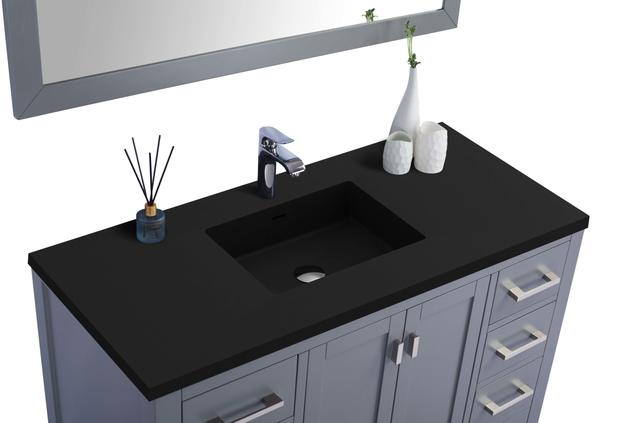 Laviva Wilson 48" Grey Bathroom Vanity with Matte Black VIVA Stone Solid Surface Countertop 313ANG-48G-MB