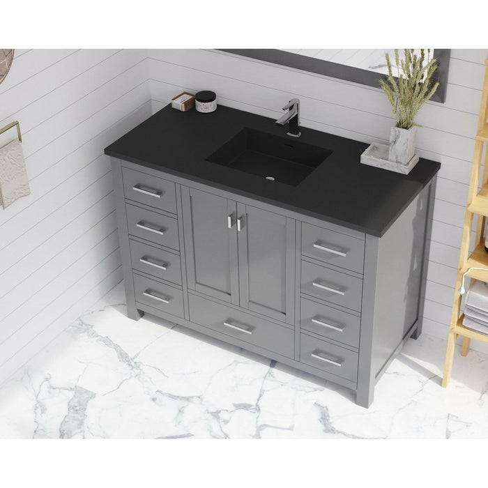 Laviva Wilson 48" Grey Bathroom Vanity with Matte Black VIVA Stone Solid Surface Countertop 313ANG-48G-MB