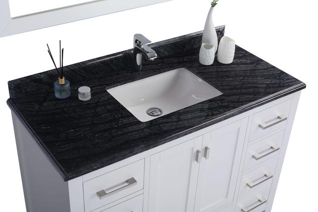 Laviva Wilson 48" White Bathroom Vanity with Black Wood Marble Countertop 313ANG-48W-BW
