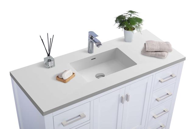 Laviva Wilson 48" White Bathroom Vanity with Matte White VIVA Stone Solid Surface Countertop 313ANG-48W-MW