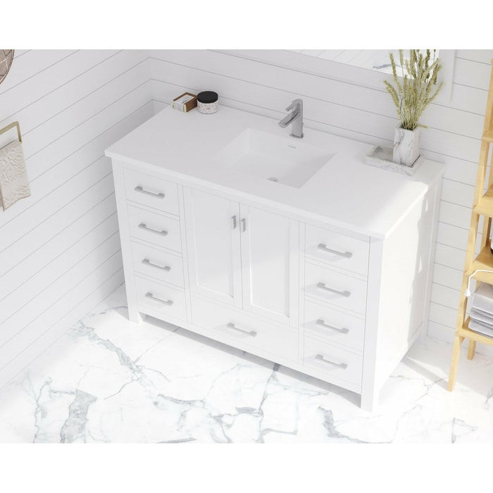 Laviva Wilson 48" White Bathroom Vanity with Matte White VIVA Stone Solid Surface Countertop 313ANG-48W-MW