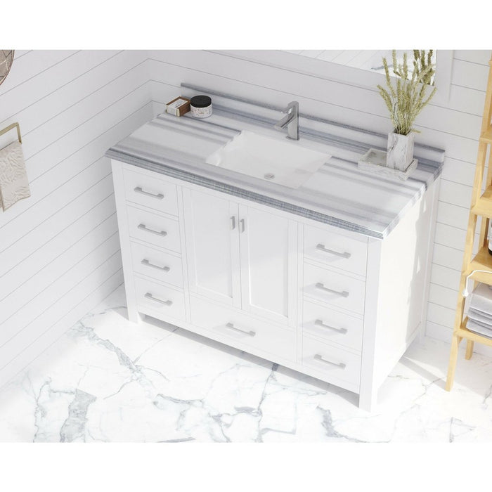 Laviva Wilson 48" White Bathroom Vanity with White Stripes Marble Countertop 313ANG-48W-WS