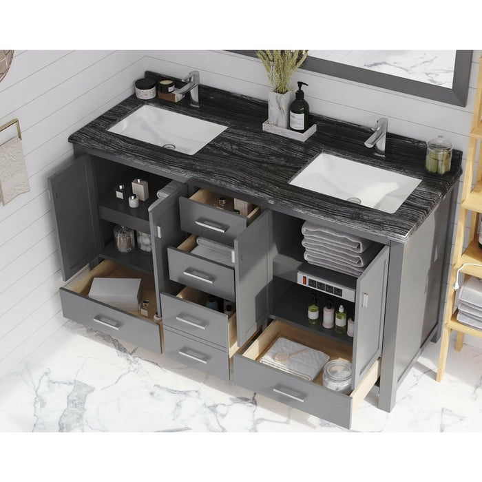 Laviva Wilson 60" Grey Double Sink Bathroom Vanity with Black Wood Marble Countertop 313ANG-60G-BW