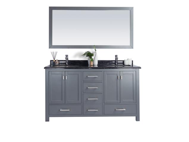 Laviva Wilson 60" Grey Double Sink Bathroom Vanity with Black Wood Marble Countertop 313ANG-60G-BW