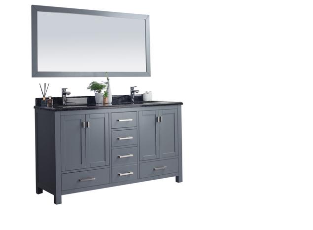 Laviva Wilson 60" Grey Double Sink Bathroom Vanity with Black Wood Marble Countertop 313ANG-60G-BW