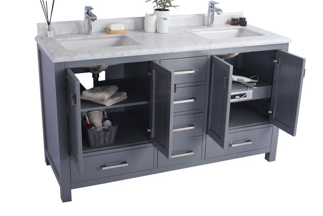 Laviva Wilson 60" Grey Double Sink Bathroom Vanity with Black Wood Marble Countertop 313ANG-60G-BW