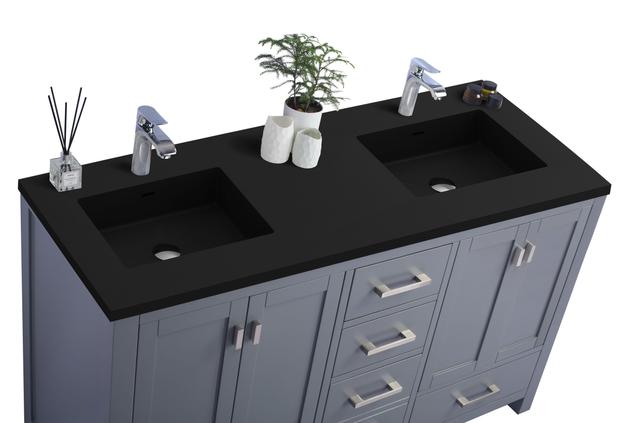 Laviva Wilson 60" Grey Double Sink Bathroom Vanity with Matte Black VIVA Stone Solid Surface Countertop 313ANG-60G-MB