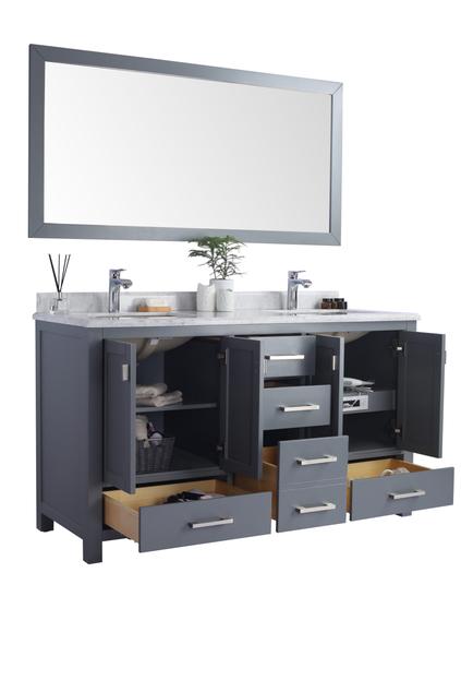 Laviva Wilson 60" Grey Double Sink Bathroom Vanity with Matte Black VIVA Stone Solid Surface Countertop 313ANG-60G-MB