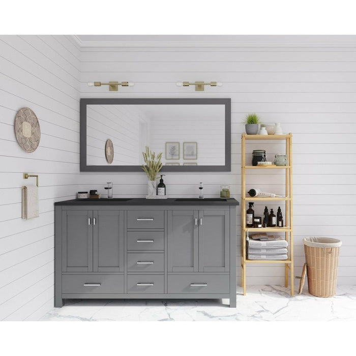 Laviva Wilson 60" Grey Double Sink Bathroom Vanity with Matte Black VIVA Stone Solid Surface Countertop 313ANG-60G-MB