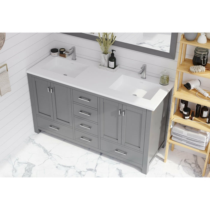 Laviva Wilson 60" Grey Double Sink Bathroom Vanity with Matte White VIVA Stone Solid Surface Countertop 313ANG-60G-MW