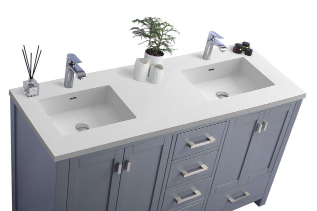 Laviva Wilson 60" Grey Double Sink Bathroom Vanity with Matte White VIVA Stone Solid Surface Countertop 313ANG-60G-MW