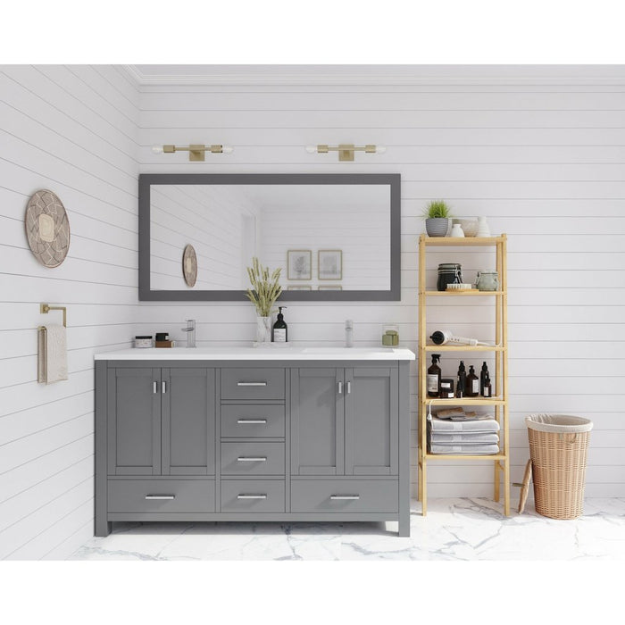 Laviva Wilson 60" Grey Double Sink Bathroom Vanity with Matte White VIVA Stone Solid Surface Countertop 313ANG-60G-MW