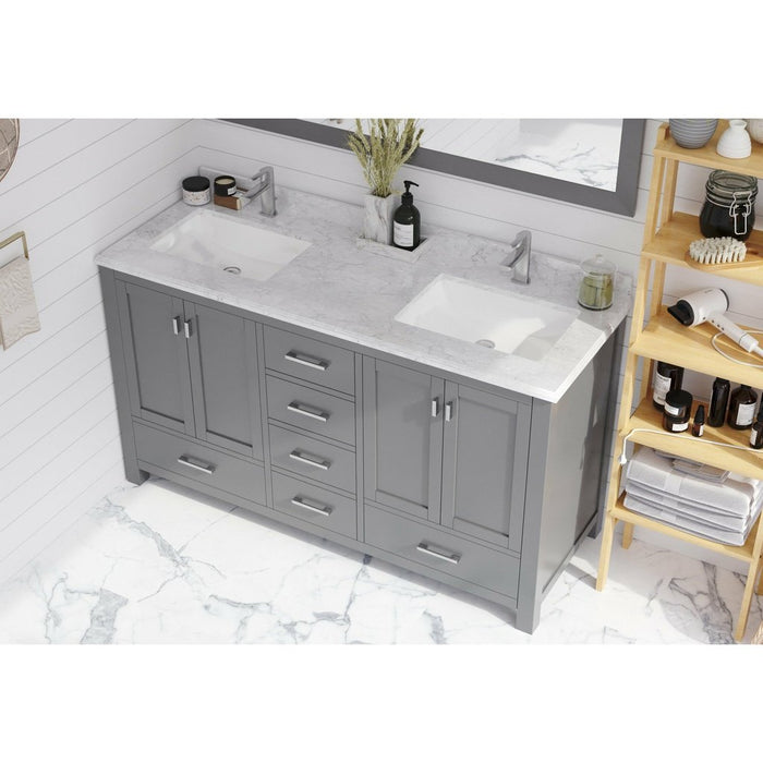 Laviva Wilson 60" Grey Double Sink Bathroom Vanity with White Carrara Marble Countertop 313ANG-60G-WC