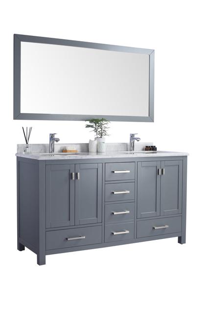 Laviva Wilson 60" Grey Double Sink Bathroom Vanity with White Carrara Marble Countertop 313ANG-60G-WC