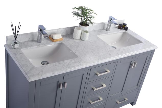 Laviva Wilson 60" Grey Double Sink Bathroom Vanity with White Carrara Marble Countertop 313ANG-60G-WC