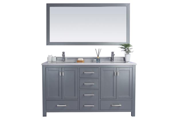 Laviva Wilson 60" Grey Double Sink Bathroom Vanity with White Stripes Marble Countertop 313ANG-60G-WS