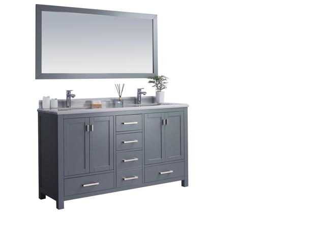 Laviva Wilson 60" Grey Double Sink Bathroom Vanity with White Stripes Marble Countertop 313ANG-60G-WS