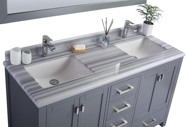 Laviva Wilson 60" Grey Double Sink Bathroom Vanity with White Stripes Marble Countertop 313ANG-60G-WS