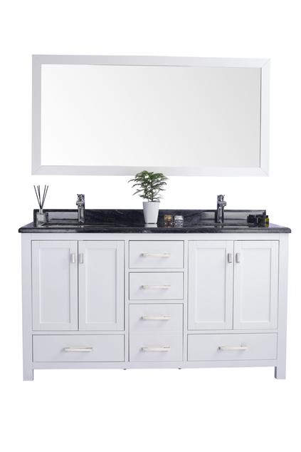 Laviva Wilson 60" White Double Sink Bathroom Vanity with Black Wood Marble Countertop 313ANG-60W-BW