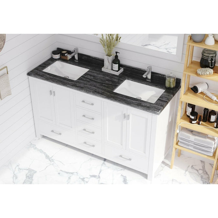 Laviva Wilson 60" White Double Sink Bathroom Vanity with Black Wood Marble Countertop 313ANG-60W-BW