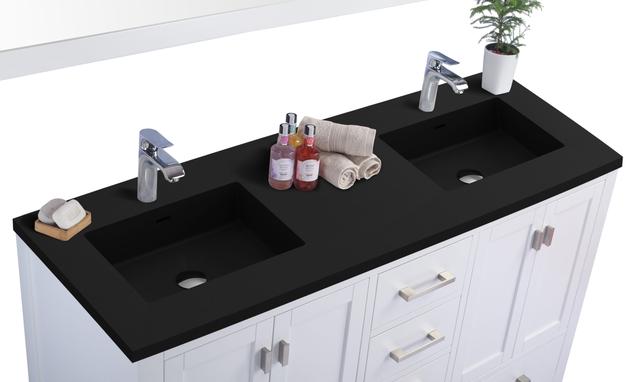 Laviva Wilson 60" White Double Sink Bathroom Vanity with Matte Black VIVA Stone Solid Surface Countertop 313ANG-60W-MB