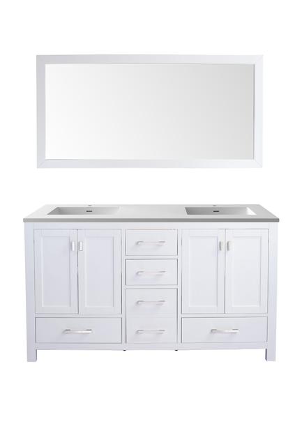 Laviva Wilson 60" White Double Sink Bathroom Vanity with Matte White VIVA Stone Solid Surface Countertop 313ANG-60W-MW