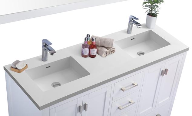 Laviva Wilson 60" White Double Sink Bathroom Vanity with Matte White VIVA Stone Solid Surface Countertop 313ANG-60W-MW