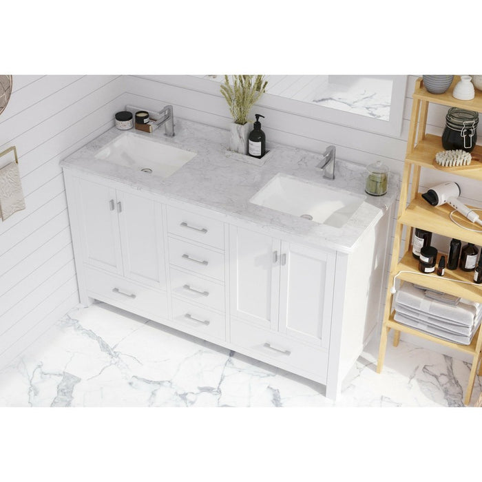 Laviva Wilson 60" White Double Sink Bathroom Vanity with White Carrara Marble Countertop 313ANG-60W-WC