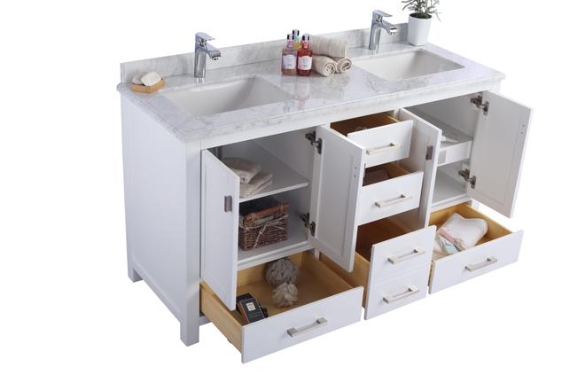 Laviva Wilson 60" White Double Sink Bathroom Vanity with White Carrara Marble Countertop 313ANG-60W-WC