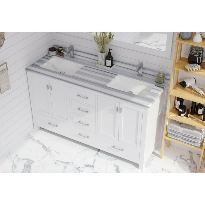 Laviva Wilson 60" White Double Sink Bathroom Vanity with White Stripes Marble Countertop 313ANG-60W-WS