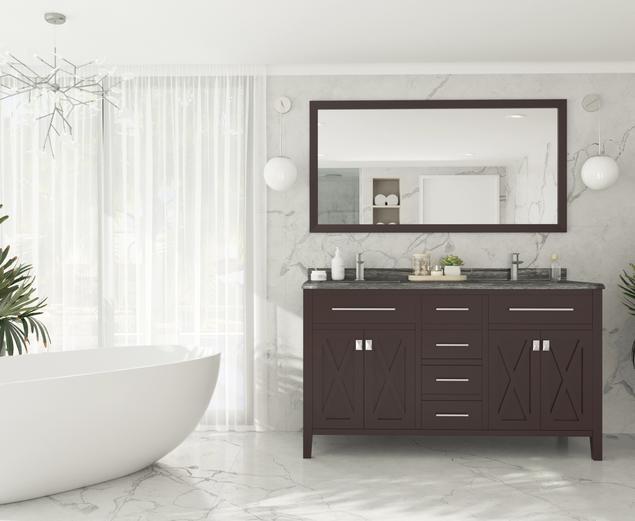 Laviva Wimbledon 60" Brown Double Sink Bathroom Vanity with Black Wood Marble Countertop 313YG319-60B-BW