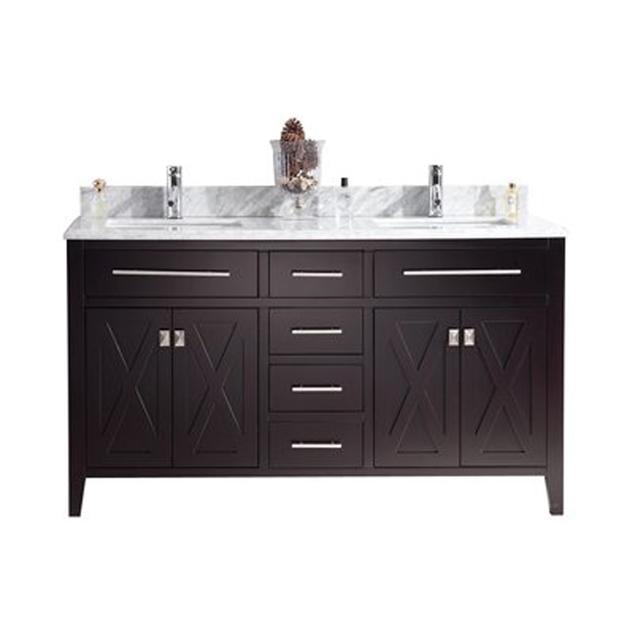 Laviva Wimbledon 60" Brown Double Sink Bathroom Vanity with White Carrara Marble Countertop 313YG319-60B-WC