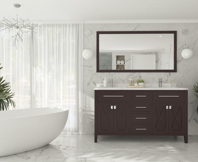 Laviva Wimbledon 60" Brown Double Sink Bathroom Vanity with White Carrara Marble Countertop 313YG319-60B-WC