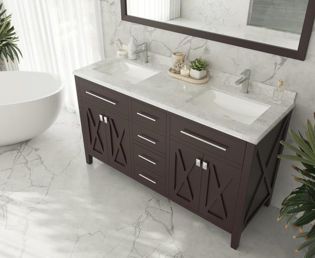 Laviva Wimbledon 60" Brown Double Sink Bathroom Vanity with White Carrara Marble Countertop 313YG319-60B-WC