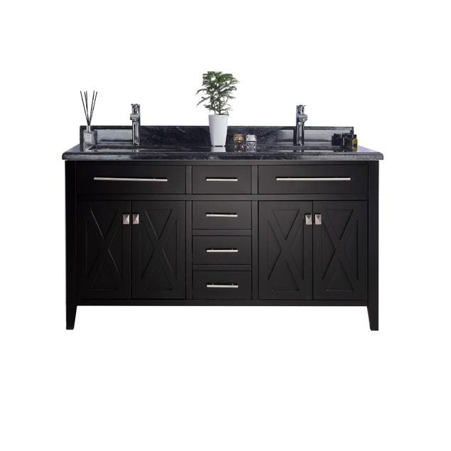 Laviva Wimbledon 60" Espresso Double Sink Bathroom Vanity with Black Wood Marble Countertop 313YG319-60E-BW