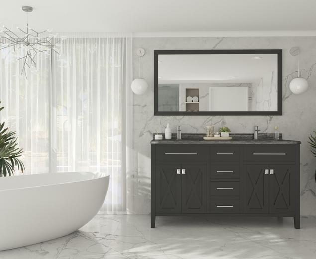 Laviva Wimbledon 60" Espresso Double Sink Bathroom Vanity with Black Wood Marble Countertop 313YG319-60E-BW