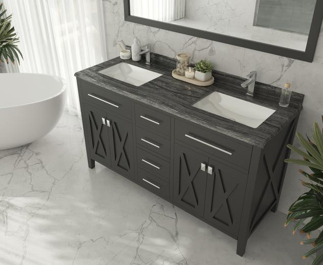 Laviva Wimbledon 60" Espresso Double Sink Bathroom Vanity with Black Wood Marble Countertop 313YG319-60E-BW