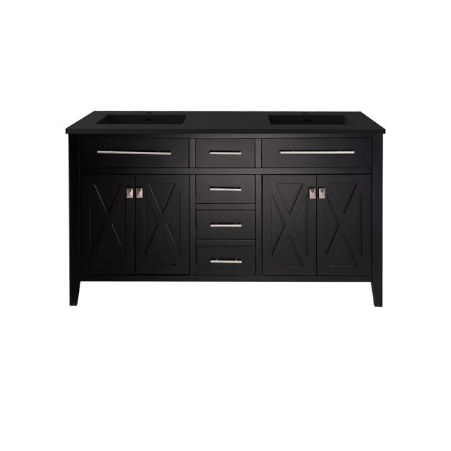 Laviva Wimbledon 60" Espresso Double Sink Bathroom Vanity with Matte Black VIVA Stone Solid Surface Countertop 313YG319-60E-MB