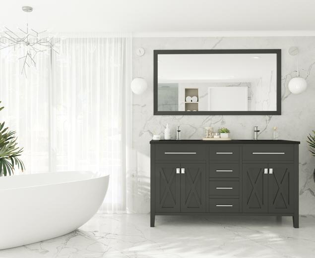 Laviva Wimbledon 60" Espresso Double Sink Bathroom Vanity with Matte Black VIVA Stone Solid Surface Countertop 313YG319-60E-MB