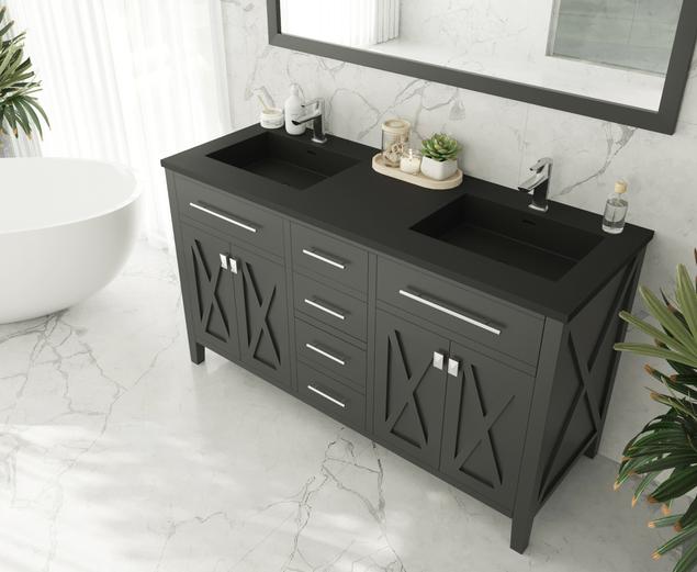 Laviva Wimbledon 60" Espresso Double Sink Bathroom Vanity with Matte Black VIVA Stone Solid Surface Countertop 313YG319-60E-MB