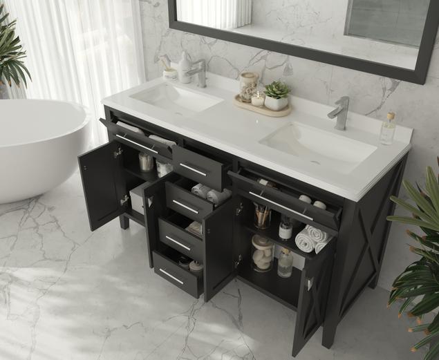 Laviva Wimbledon 60" Espresso Double Sink Bathroom Vanity with Matte Black VIVA Stone Solid Surface Countertop 313YG319-60E-MB