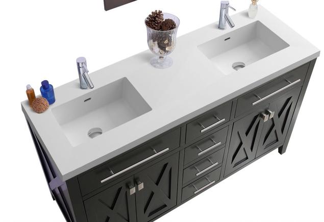 Laviva Wimbledon 60" Espresso Double Sink Bathroom Vanity with Matte White VIVA Stone Solid Surface Countertop 313YG319-60E-MW