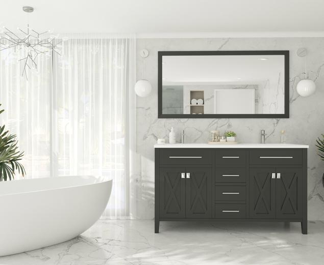 Laviva Wimbledon 60" Espresso Double Sink Bathroom Vanity with Matte White VIVA Stone Solid Surface Countertop 313YG319-60E-MW