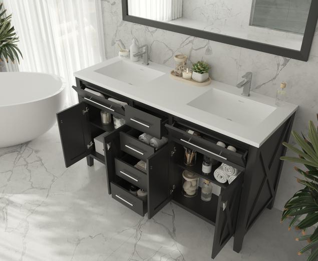Laviva Wimbledon 60" Espresso Double Sink Bathroom Vanity with Matte White VIVA Stone Solid Surface Countertop 313YG319-60E-MW