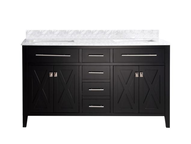 Laviva Wimbledon 60" Espresso Double Sink Bathroom Vanity with White Carrara Marble Countertop 313YG319-60E-WC