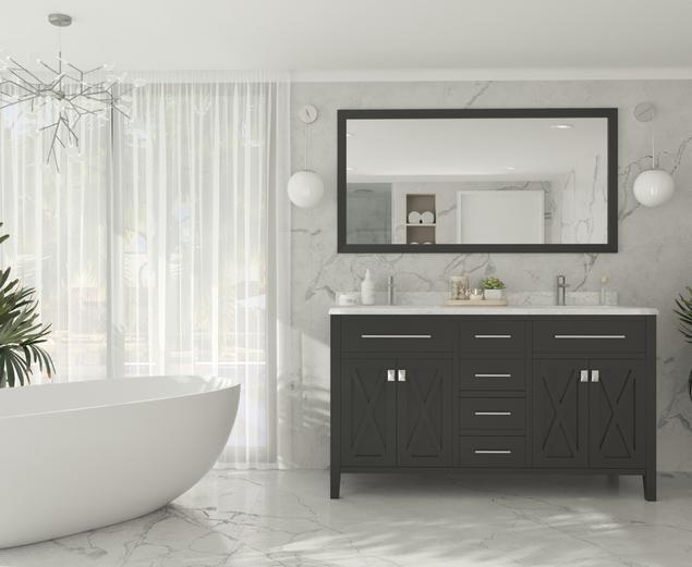 Laviva Wimbledon 60" Espresso Double Sink Bathroom Vanity with White Carrara Marble Countertop 313YG319-60E-WC