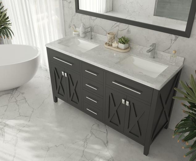 Laviva Wimbledon 60" Espresso Double Sink Bathroom Vanity with White Carrara Marble Countertop 313YG319-60E-WC