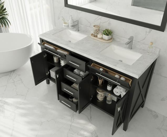 Laviva Wimbledon 60" Espresso Double Sink Bathroom Vanity with White Carrara Marble Countertop 313YG319-60E-WC