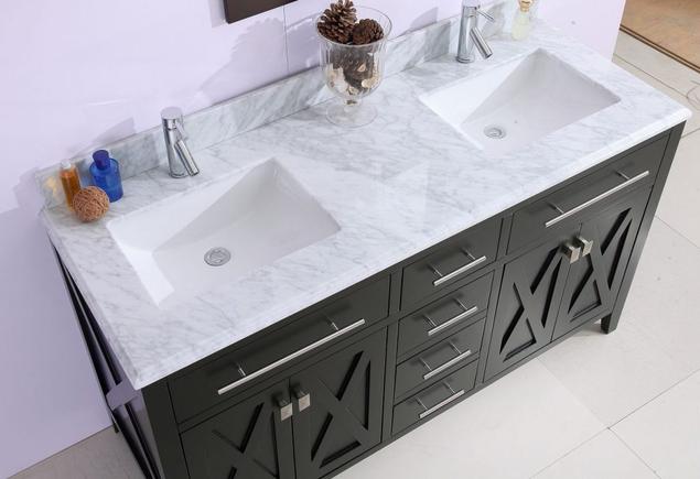 Laviva Wimbledon 60" Espresso Double Sink Bathroom Vanity with White Carrara Marble Countertop 313YG319-60E-WC